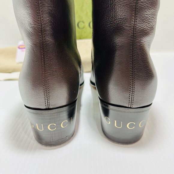 Gucci Men Boots 10/ US 10.5 Cocoa Leather Block Heel Mid Calf Pull-On NIB - Picture 6 of 12